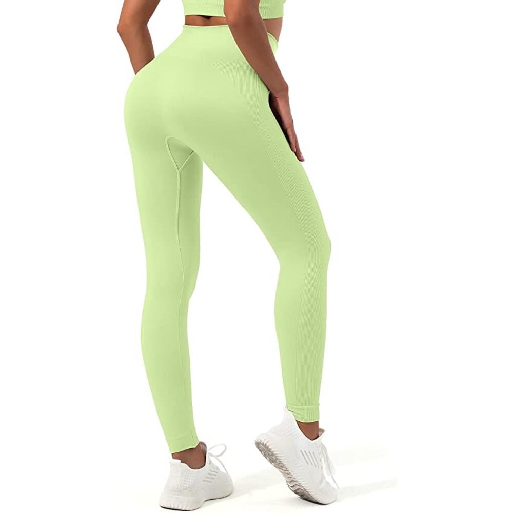 Sportneer Avocado Green Ribbed Seamless Gym Yoga Leggings Pants Size Small